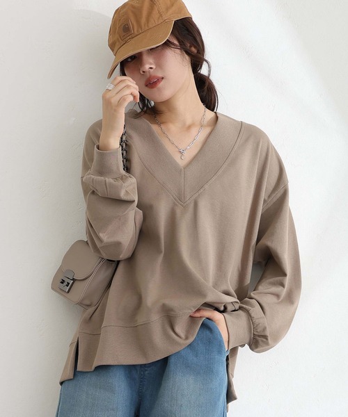tシャツ ミニ裏毛VネックトップスロンT レディース ElegChic tシャツ ミニ裏毛VネックトップスロンT レディース