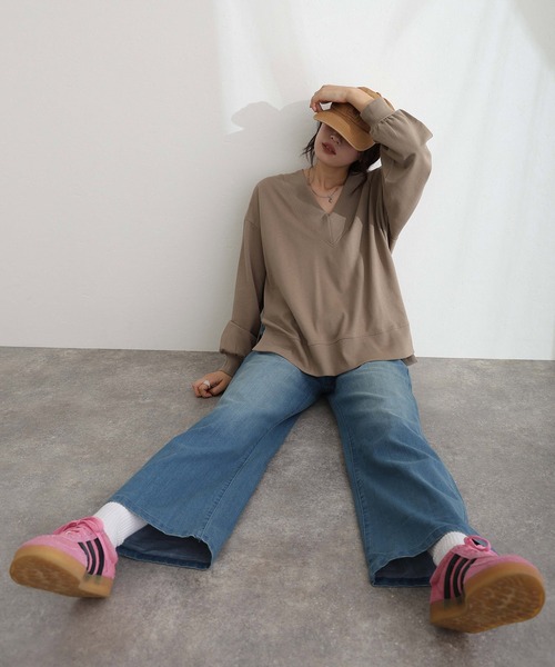 tシャツ ミニ裏毛VネックトップスロンT レディース ElegChic tシャツ ミニ裏毛VネックトップスロンT レディース