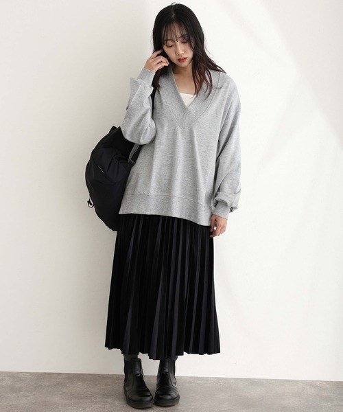 ElegChic tシャツ ミニ裏毛VネックトップスロンT レディース