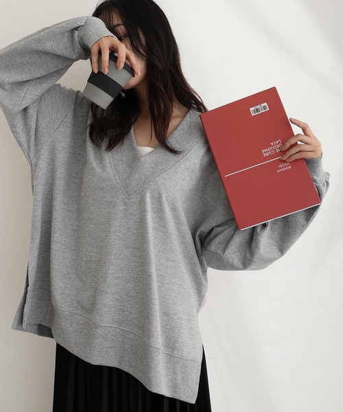 tシャツ ミニ裏毛VネックトップスロンT レディース ElegChic tシャツ ミニ裏毛VネックトップスロンT レディース