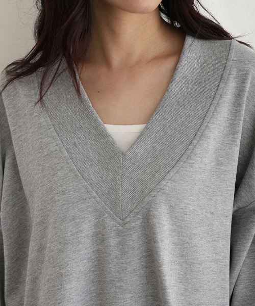 tシャツ ミニ裏毛VネックトップスロンT レディース ElegChic tシャツ ミニ裏毛VネックトップスロンT レディース