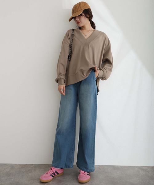 tシャツ ミニ裏毛VネックトップスロンT レディース ElegChic tシャツ ミニ裏毛VネックトップスロンT レディース