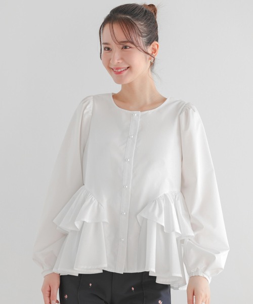 Fit more（フィットモア） ブラウス シャツ パールボタンペプラム 
