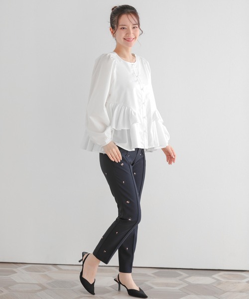Fit more（フィットモア） ブラウス シャツ パールボタンペプラム 