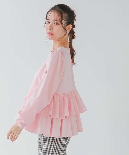Fit more（フィットモア） ブラウス シャツ パールボタンペプラム 