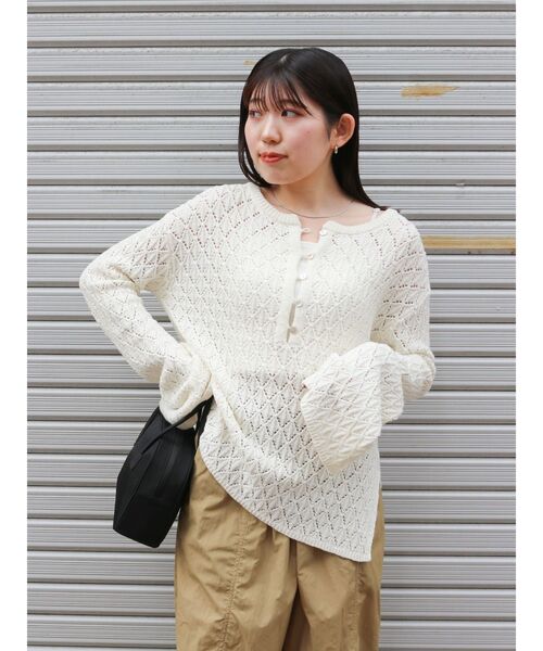 ヘンリーネック透かし編みルーズニット｜アングリッドの通販