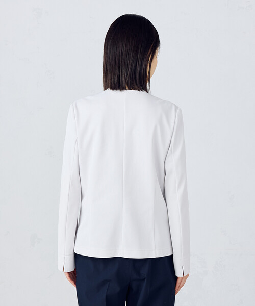 COMME CA ISM【新品】鹿の子 ノーカラー　ジャケット ホワイト XL COMME CA ISM ジャケット ノーカラージャケット 鹿の子ノー