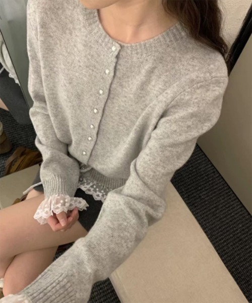 ニット セーター パールレースストリングニットカーディガン/2025 SS COLLECTION レディース by muni:r ニット セーター パールレースストリングニット