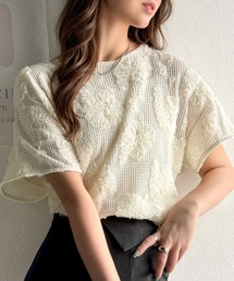 tシャツ HCAE　TULLE  Tシャツ レディース チュールレイヤードフォトTシャツ【洗濯機洗い可】（Tシャツ
