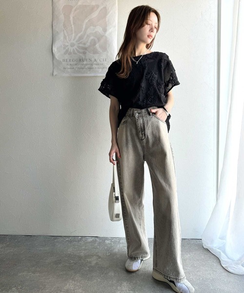 tシャツ 大人のおしゃれ度ワンランクアップ。チュールフラワーコード刺繍半袖Tシャツ レディース | classicalelf | 20
