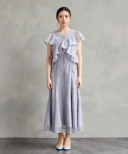 AIMER ドレス フリルブラウス×フローライン刺繍キャミソールワンピース