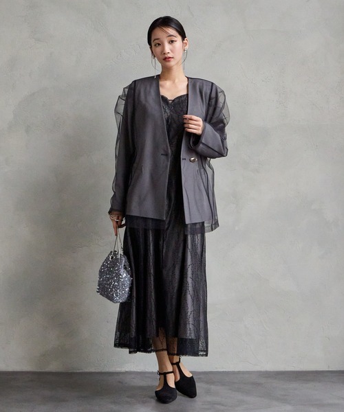 AIMER ドレス フリルブラウス×フローライン刺繍キャミソールワンピース