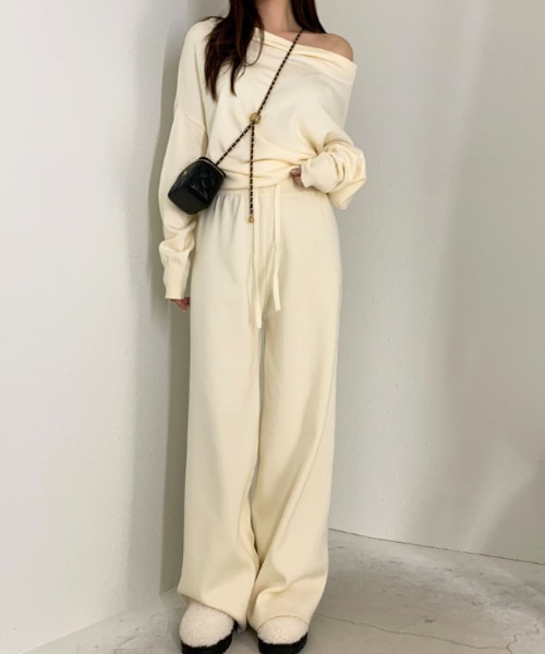 COCOMOMO セットアップ セットアップ オフショルダーニット トップス