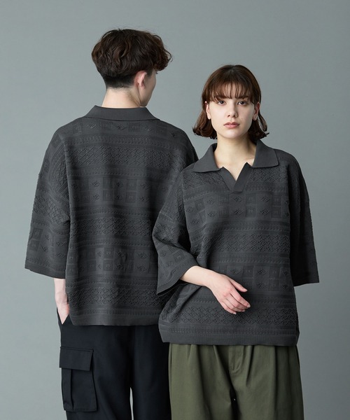 RUUBON ポロシャツ 半袖 「RUUBON」geo mesh skipper knit polo shirt