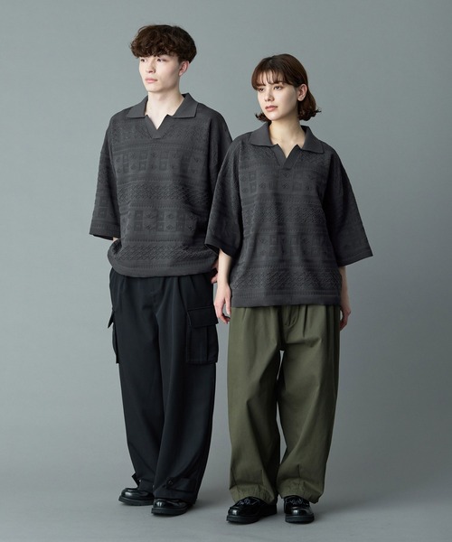 RUUBON ポロシャツ 「RUUBON」geo mesh skipper knit polo shirt
