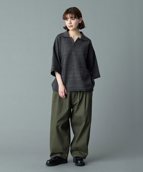 RUUBON ポロシャツ 「RUUBON」geo mesh skipper knit polo shirt