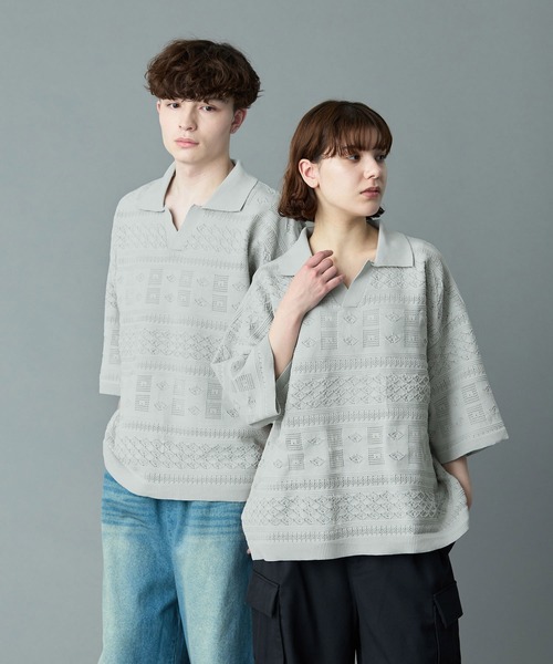 RUUBON ポロシャツ 「RUUBON」geo mesh skipper knit polo shirt /ジオ