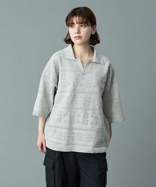RUUBON ポロシャツ 「RUUBON」geo mesh skipper knit polo shirt