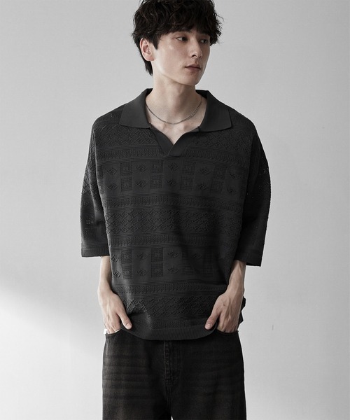 RUUBON ポロシャツ 半袖 「RUUBON」geo mesh skipper knit polo shirt