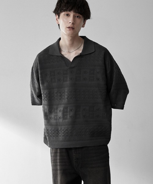 RUUBON ポロシャツ 半袖 「RUUBON」geo mesh skipper knit polo shirt