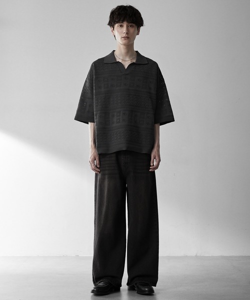 RUUBON ポロシャツ 半袖 「RUUBON」geo mesh skipper knit polo shirt