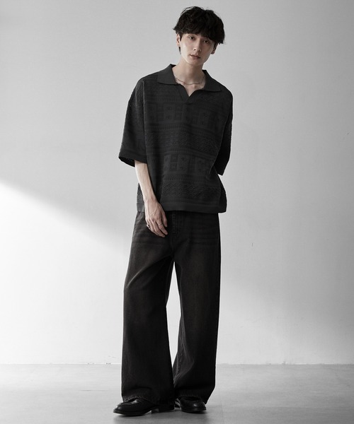 RUUBON ポロシャツ 半袖 「RUUBON」geo mesh skipper knit polo shirt