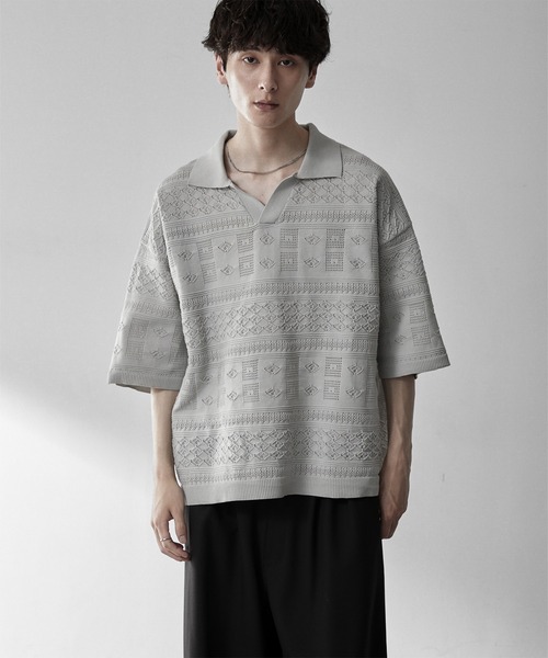RUUBON ポロシャツ 半袖 「RUUBON」geo mesh skipper knit polo shirt