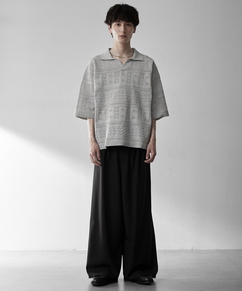 RUUBON ポロシャツ 半袖 「RUUBON」geo mesh skipper knit polo shirt