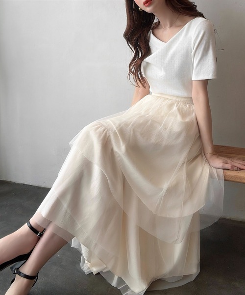 tシャツ アシメネックカットソー レディース Meiru tシャツ アシメネックリブカットソー レディース
