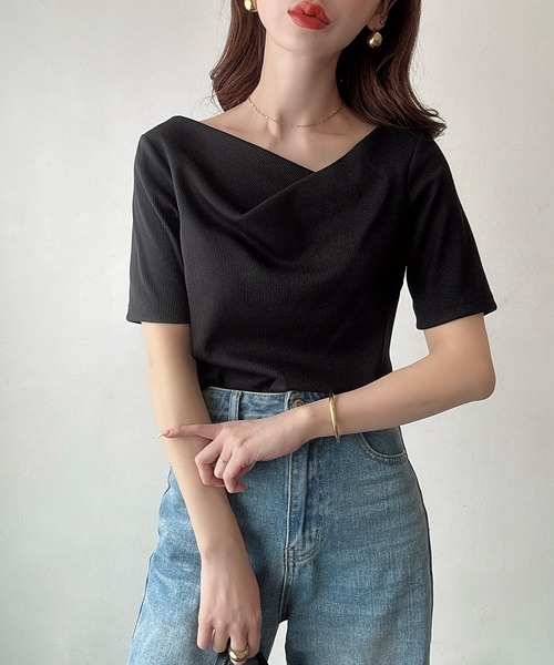 Meiru tシャツ アシメネックリブカットソー レディース : ZOZOTOWN