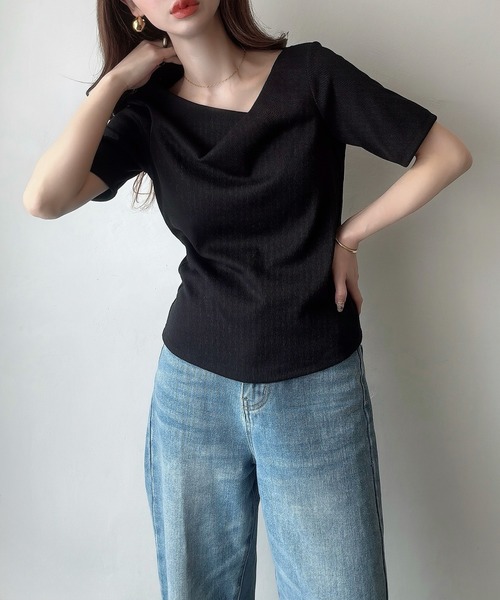 tシャツ アシメネックカットソー レディース Meiru tシャツ アシメネックリブカットソー レディース