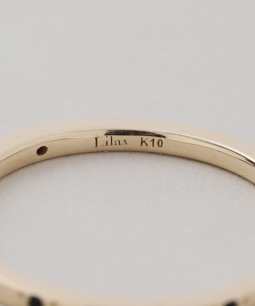 Lilas 10K ゴールド シンプルリング10号 Lilas 指輪 リング オニキスステーションリング K10 レディース