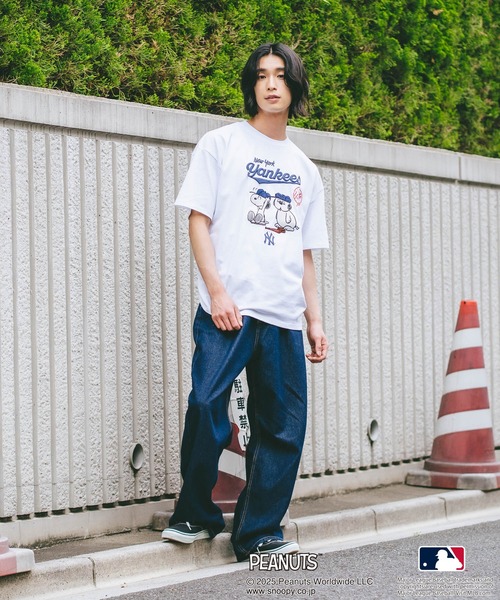 【別注】MLB公式 ドジャースヤンキース PEANUTSコラボTシャツ2点セット DOUBLE NAME tシャツ MLB×PEANUTSコラボ POPCORN BIG TEE