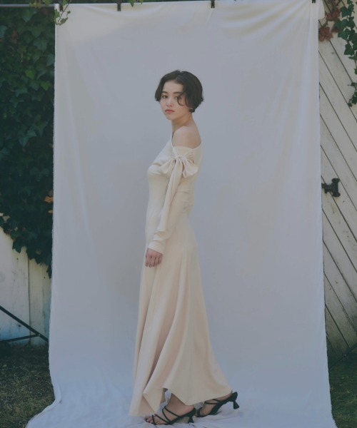 NOTRE emor ワンピース one shoulder ribbon dress : ZOZOTOWN