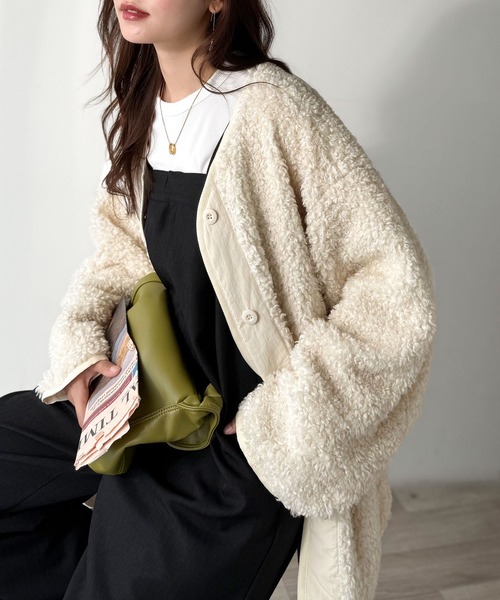 【極美品】BEAUTY&YOUTHノーカラージャケット Sサイズ　オフホワイト カットオフ カラーレス ジャケット