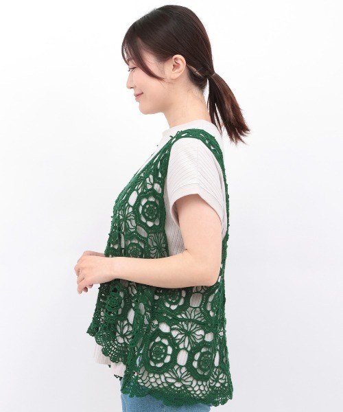 ベスト ジレ 「India」ロープ刺繍ベスト レディース aimoha ベスト ジレ 花柄刺繍デニムベスト レディース