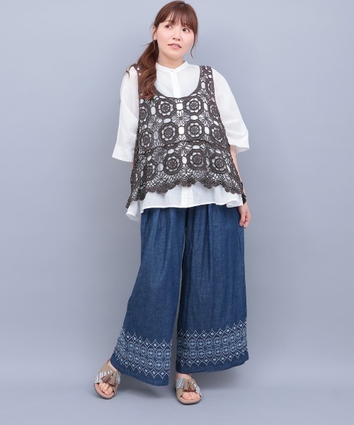 ベスト ジレ je crois soi 麻混　ロゴ刺繍　ロングベスト レディース 楽天市場】ベスト ジレ レディース 綿麻 夏 ロングジレ ロング