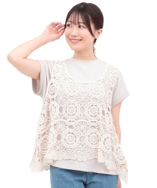 ベスト ジレ 「India」ロープ刺繍ベスト レディース aimoha ベスト ジレ 花柄刺繍デニムベスト レディース