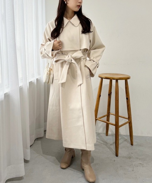 [one after another NICE CLAUP] пальто с отложным воротником MEDIUM слоновая кость женский 