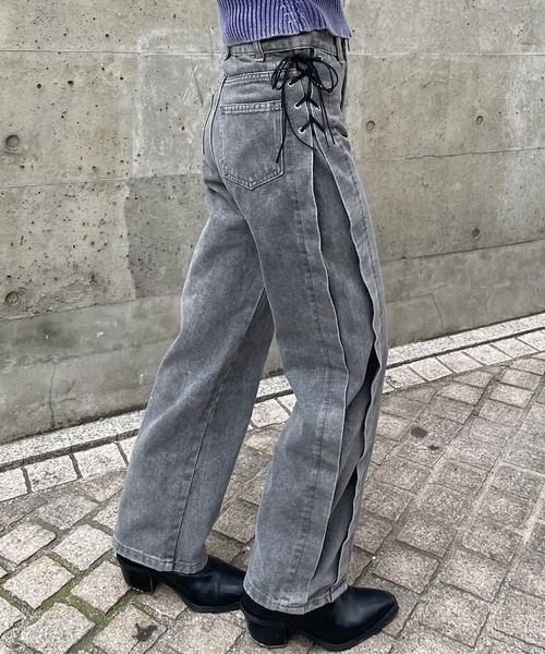 [ROGER AND RAW] обработка Denim брюки LARGE черный женский 