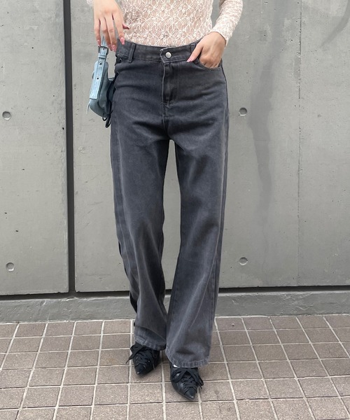 [ROGER AND RAW] обработка Denim брюки LARGE черный женский 