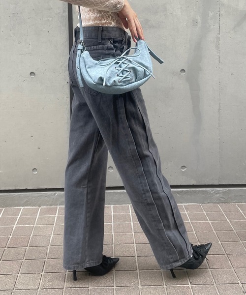 [ROGER AND RAW] обработка Denim брюки LARGE черный женский 
