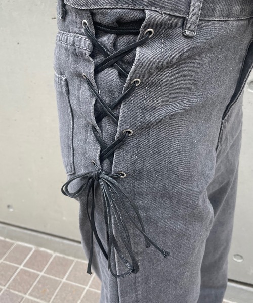[ROGER AND RAW] обработка Denim брюки LARGE черный женский 