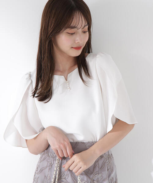 美品❇︎ビアズリー フレアスリーブブラウス カットソー 23SS 洗える PROPORTION BODY DRESSING ブラウス シャツ ビジューフレア