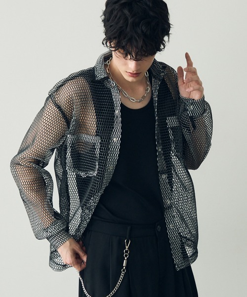 Shoowtime（ショウタイム） シャツ Mesh design sheer long sleeve