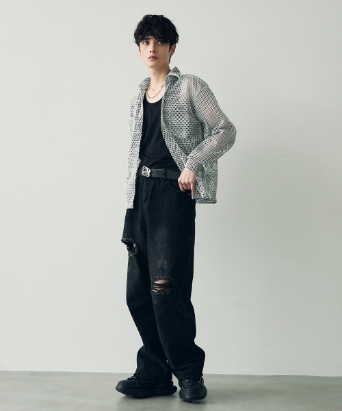 Shoowtime（ショウタイム） シャツ Mesh design sheer long sleeve