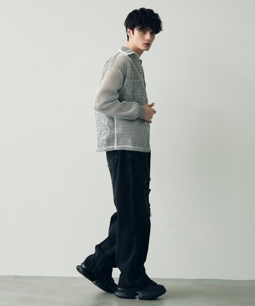 Shoowtime（ショウタイム） シャツ Mesh design sheer long sleeve
