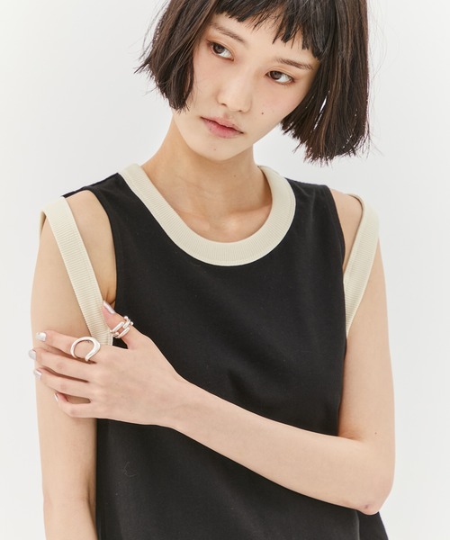 タンクトップ ノースリーブ 「CINOH/チノ」「STUDIOUS別注」RINGER TANK TOP/リンガータンクトップ レディース