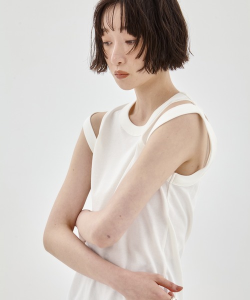 タンクトップ ノースリーブ 「CINOH/チノ」「STUDIOUS別注」RINGER TANK TOP/リンガータンクトップ レディース CINOH/チノ】《STUDIOUS別注》RINGER TANK TOP/リンガータンク
