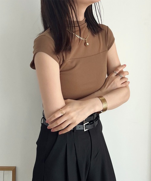tシャツ ノースリーブ ハイネックシアートップス レディース